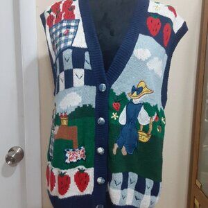 VTG P Galli Medium Strawberry farm scenic orchard harvest Sweater Vest 1980s
